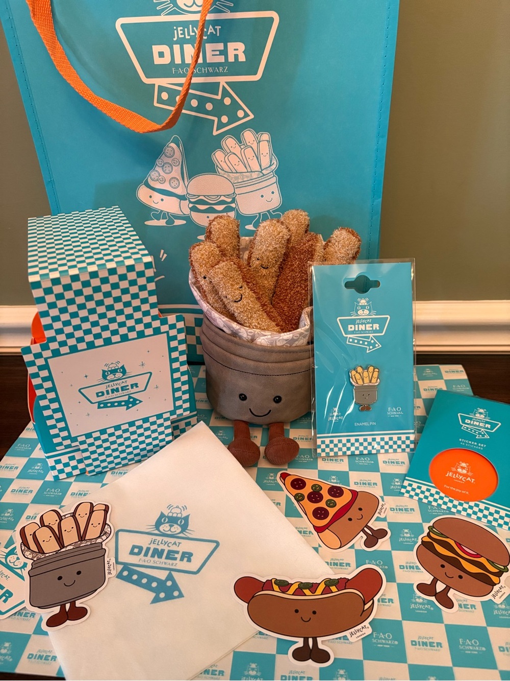 Jellycat Diner Amuseables Rustic French Fries Plush Stickers Pin FAO Schwarz